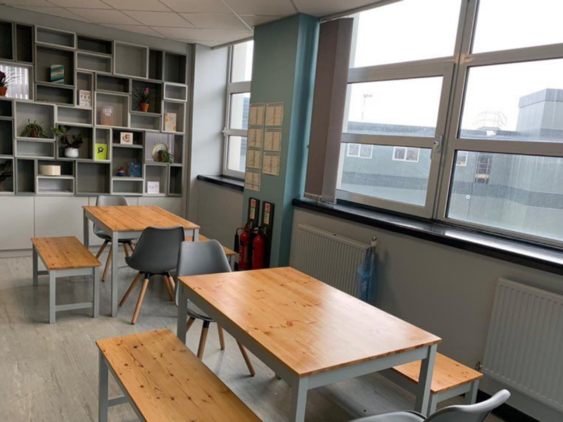 Tables and chairs in the refurbished ED staff room