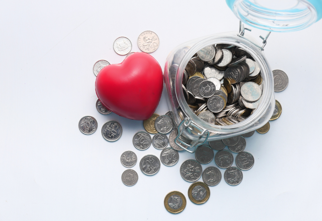 A jar of coins and a heart
