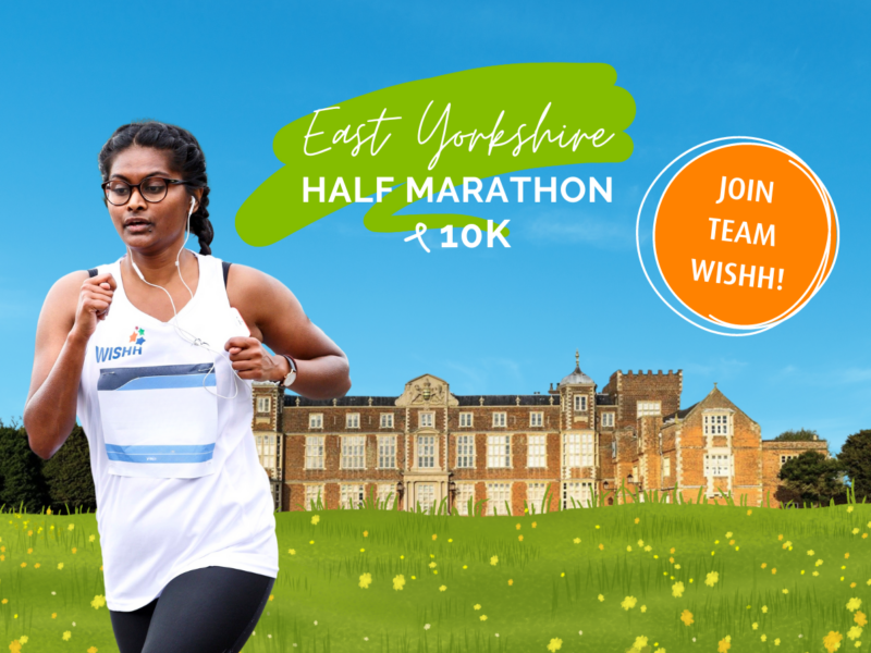 Website event header shows a woman running through fields and Burton Constable in the background. The title is East Yorkshire Half Marathon and 10k. The event date is 28th April 2024.